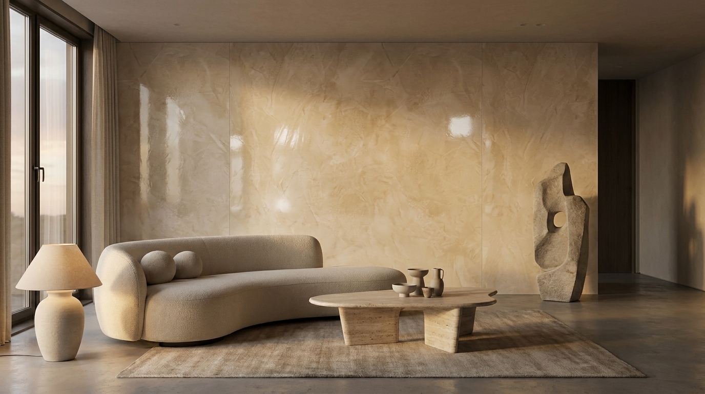 Warm Minimalist Lounge - Venetian Plaster Finish